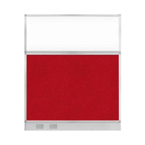 Hush Panel Configurable Cubicle Partition 5' x 6' Red Fabric Clear Window w/ Cable Channel